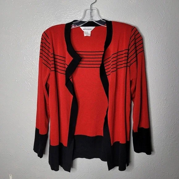 Exclusively Misook TwinSet Open Cardigan Tank Shell Knit red Black sz Small - Picture 6 of 9